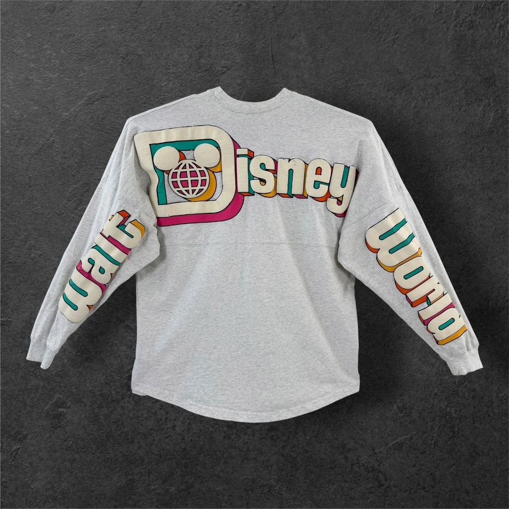 Walt Disney World Spirit Jersey Grey Retro Puffy Logo Long Sleeve Mens Large